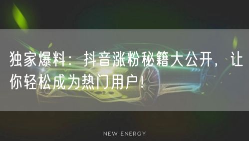 独家爆料：抖音涨粉秘籍大公开，让你轻松成为热门用户！